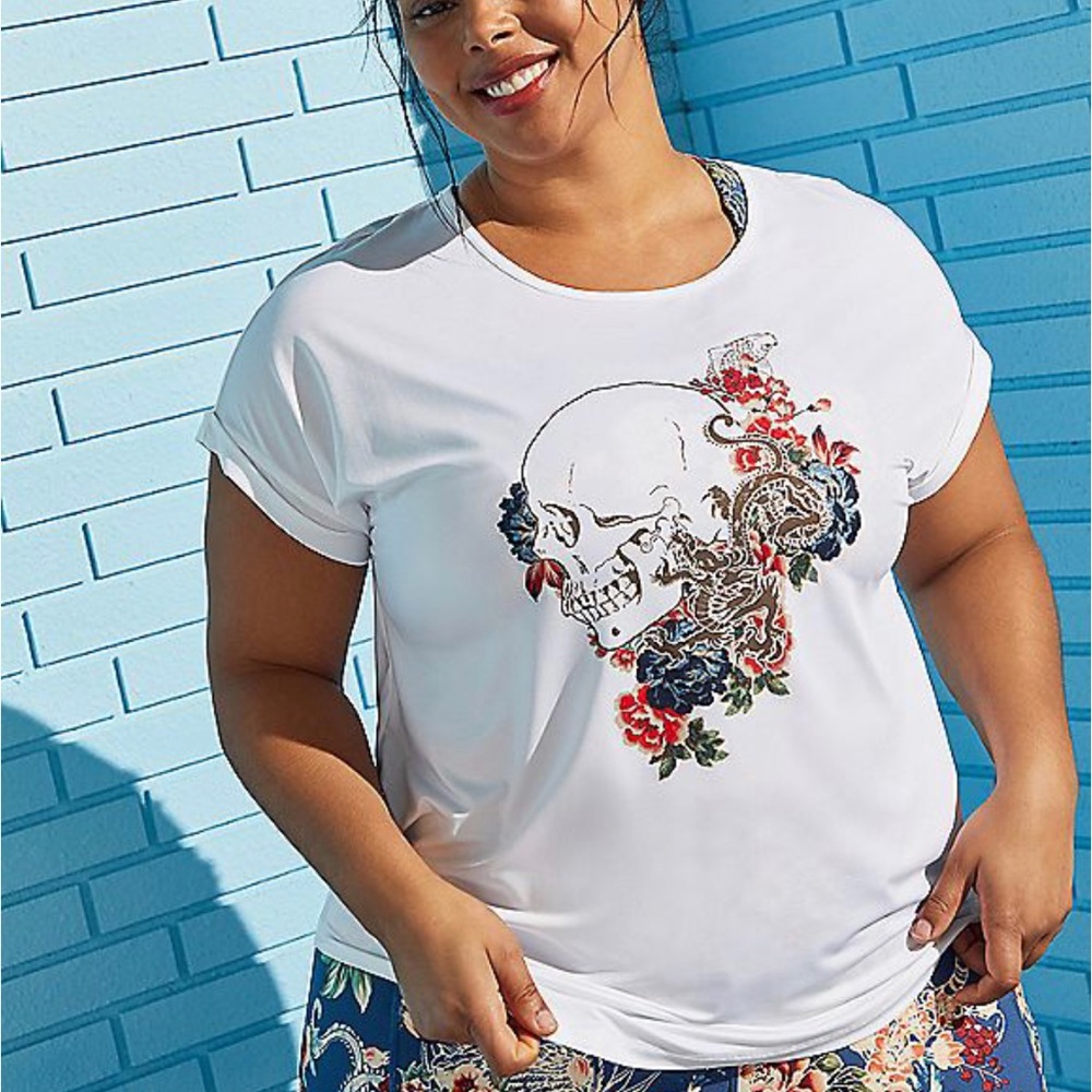 White Skull Floral Active Tee